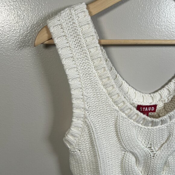 Staud Kind Cable Knit Sweater Vest Size Medium Chunky Cropped White Preppy - Picture 4 of 8